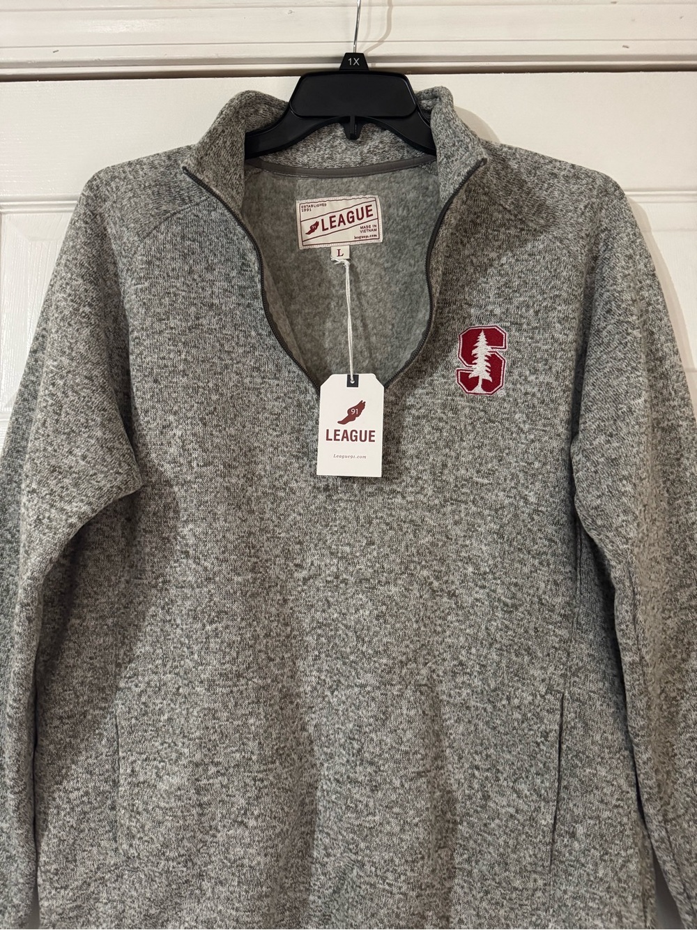League Women's Gray Quarter-Zip Pullover with Red Stanford Patch